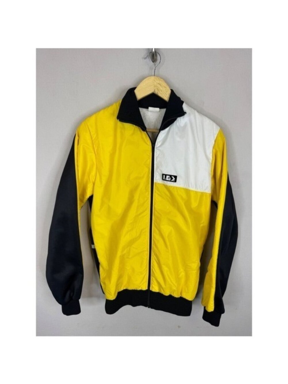 Louis Garneau 80s Vintage Cycling Jacket Yellow Black Colorblock Full Zip Mens S